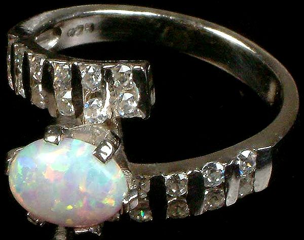Opal Ring with Cubic Zirconia