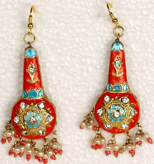 Orange Flask Earrings with Turquoise and Golden Accents