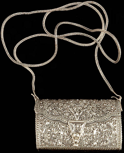Ornately Decorated Lattice Shoulder Purse with Hinged Opening (Handbag)