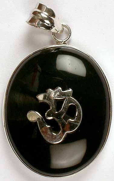 Oval Black Onyx Pendant with Om