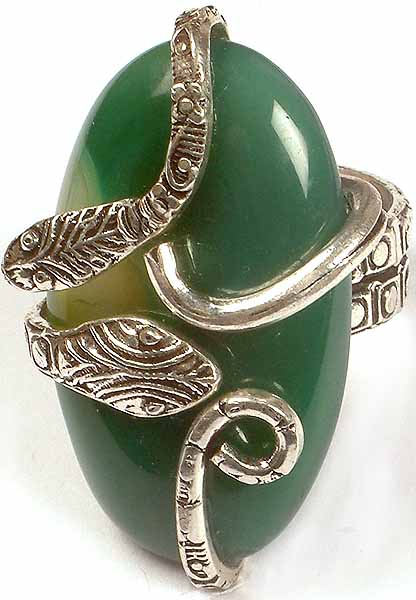 Oval Green Onyx Serpent Ring