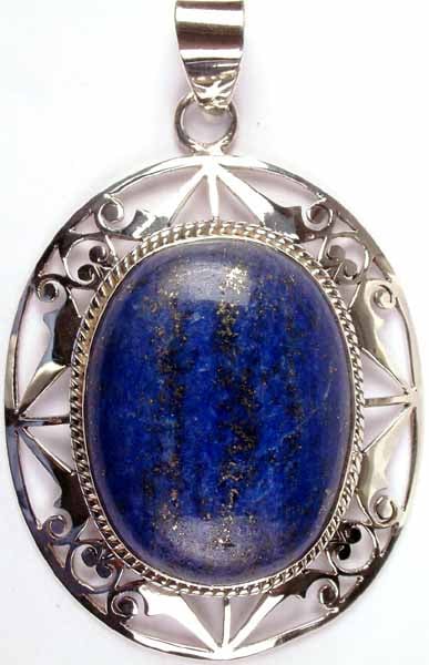 Oval Lapis Lazuli Pendant with Lattice