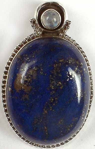 Oval Lapis Lazuli Pendant with Rainbow Moonstone