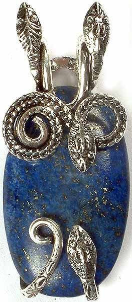 Oval Lapis Lazuli Pendant with Serpents
