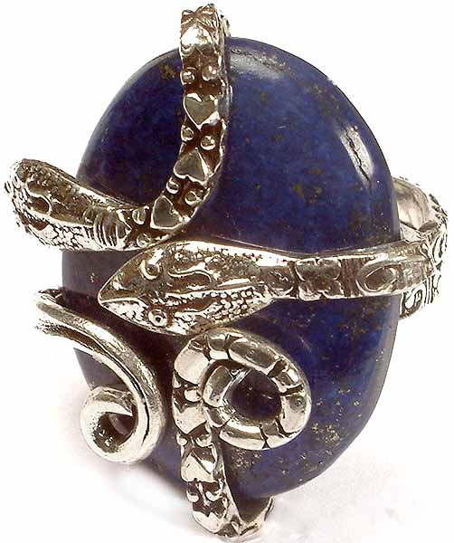 Oval Lapis Lazuli Ring with Serpents