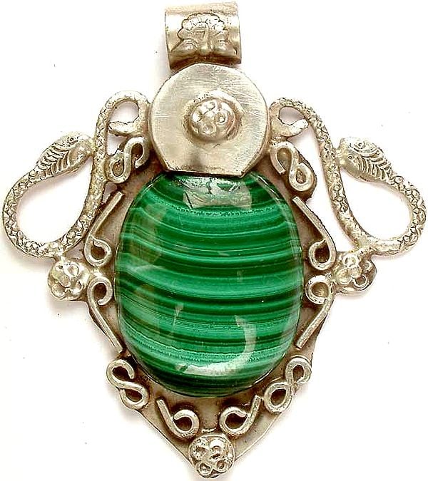 Oval Malachite Pendant with Serpents