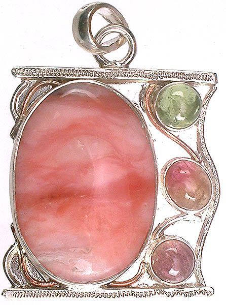 Oval Pink Opal Pendant with Green, Watermelon & Pink Tourmaline