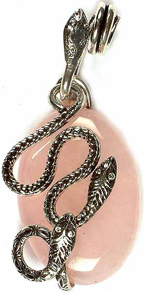 Oval Rose Quartz Pendant with Serpents