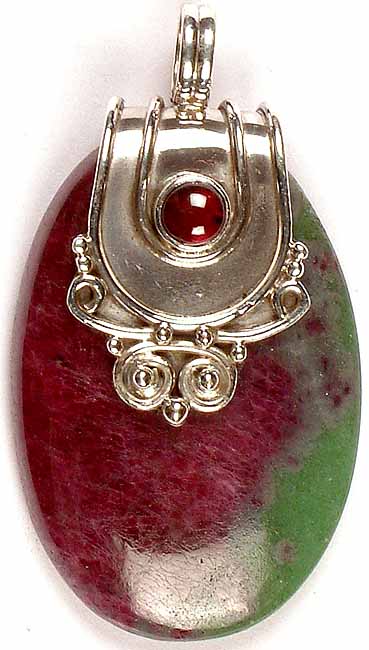 Oval Ruby Zoisite Pendant with Garnet