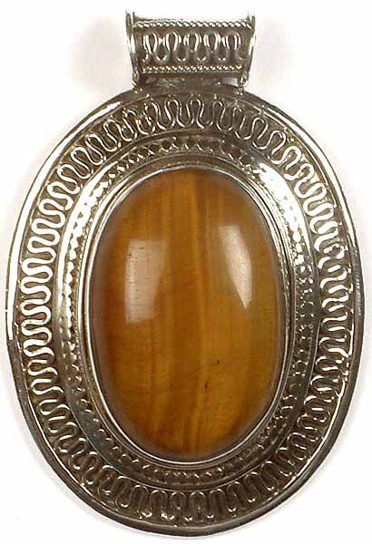 Oval Tiger Eye Pendant with Filigree Border