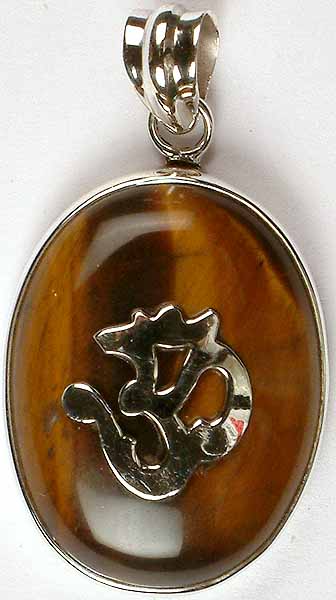 Oval Tiger Eye Pendant with Om