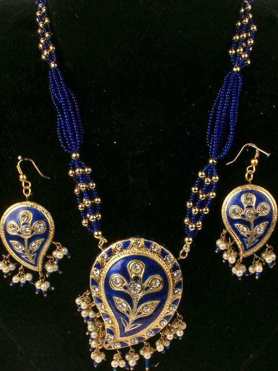 Paisley Persian-Blue Necklace with Matching Earrings Set