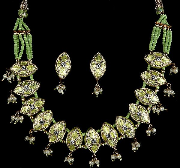 Pear Beaded Necklace with Earrings Set