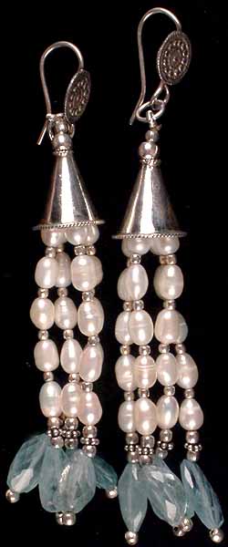 Pearl & Faceted Aquamarine Earrings
