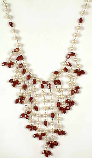 Pearl & Faceted Garnet Necklace