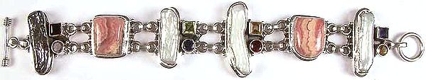 Pearl & Rhodochrosite Bracelet with Gemstones