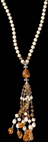 Pearl and Faceted Citrine Necklace with Shower