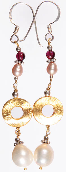 Pearl and Garnet Earrings with Gold Plated