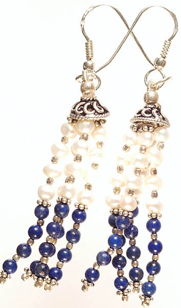 Pearl and Lapis Lazuli Shower Earrings