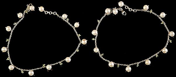 Pearl and Peridot Anklets (Price Per Pair)