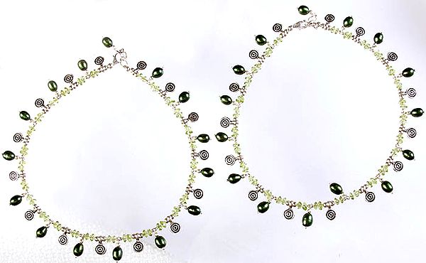 Pearl and Peridot Anklets  with Spiral (Price Per Pair)