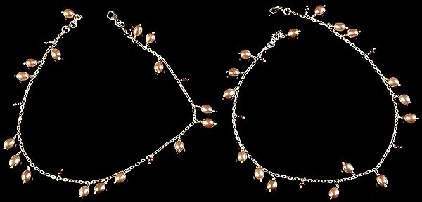 Pearl Anklets with Garnet (Price Per Pair)