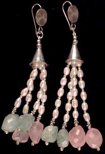 Pearl, Aquamarine & Rose Quartz Earrings