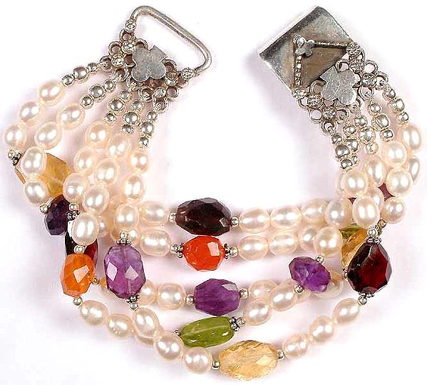 Pearl Bracelet with Faceted Gemstones