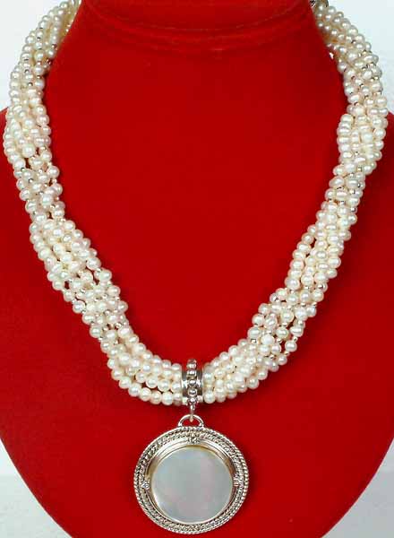 Pearl Bunch Necklace with Shell Pendant