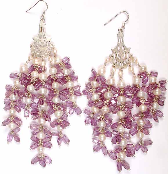 Pearl Chandeliers with Faceted Amethyst Spikes