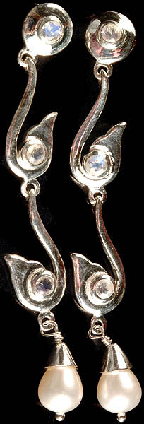 Pearl Drop Earrings with Rainbow Moonstone Earrings