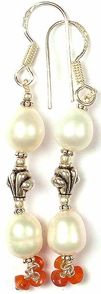 Pearl Earrings with Carnelian