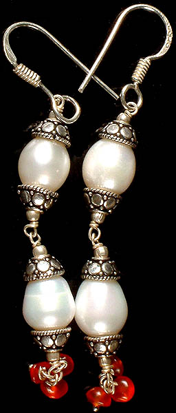 Pearl Earrings with Carnelian