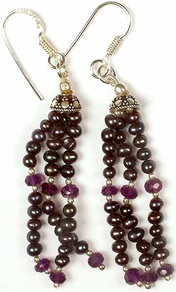 Pearl Earrings with Faceted Amethyst