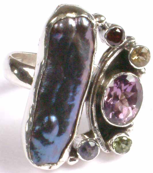 Pearl Ring with Gemstones