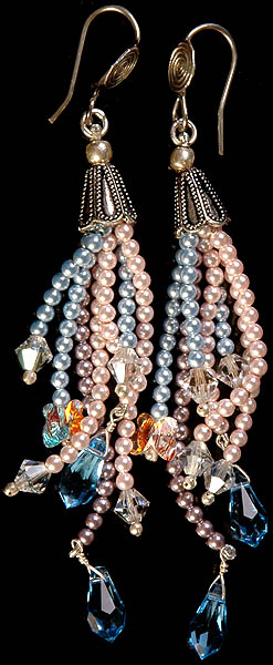Pearl Shower Earrings with Swarovski Charms