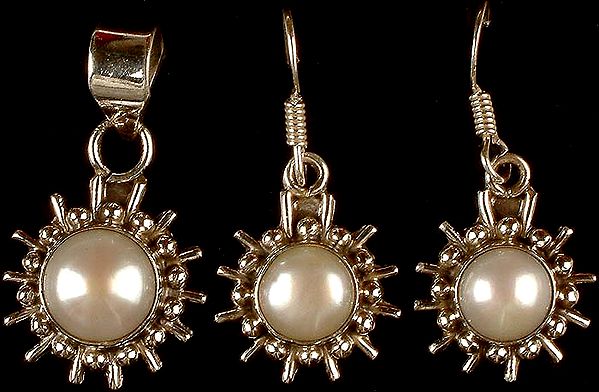Pearl Sun Pendant & Earrings Set