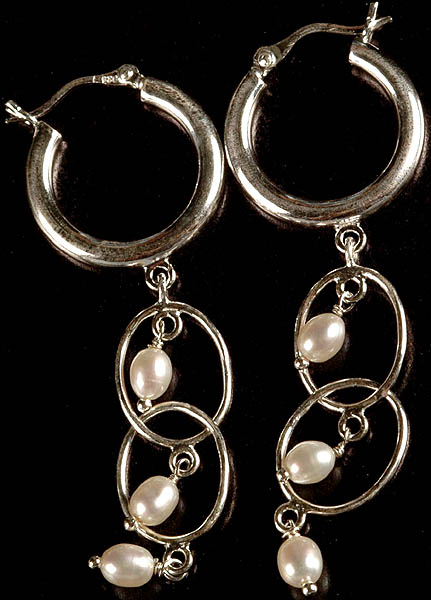 Pearl Triple Hoops Earrings