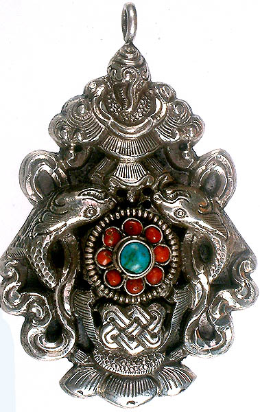 Pendant of Auspicious Symbols with Coral and Turquoise