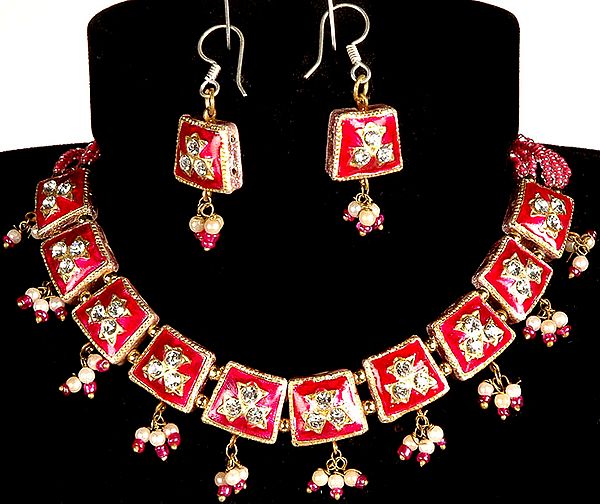 Magenta Floral Necklace and Earrings