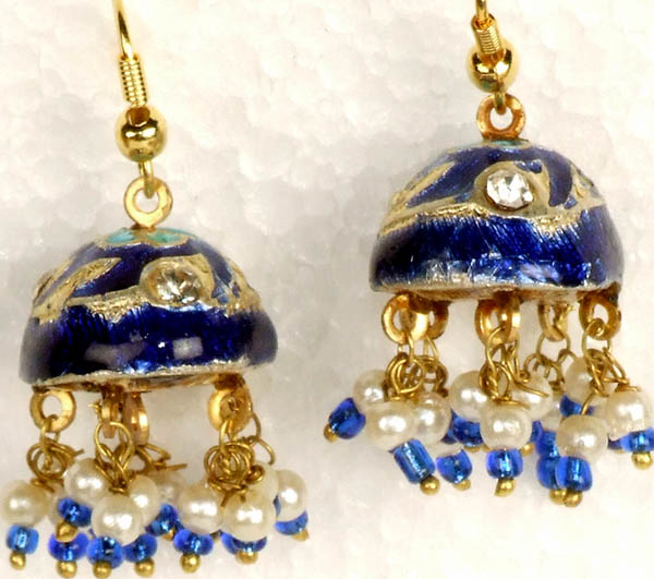 Persian-Blue Chandelier Earrings with Gold Accent