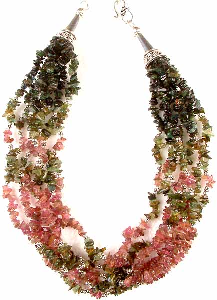 Pink & Green Tourmaline Chip Necklace