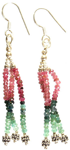 Pink and Green Israel Cut Tourmaline Shower Earrings