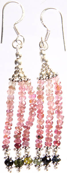 Pink and Green Tourmaline Israel Cut Shower Earrings