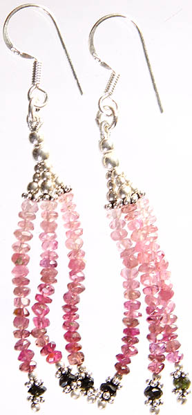 Pink and Green Tourmaline Israel Cut Shower Earrings