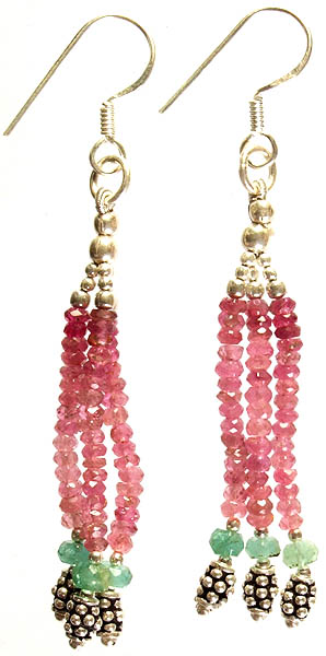 Pink and Green Tourmaline Shower Earrings
