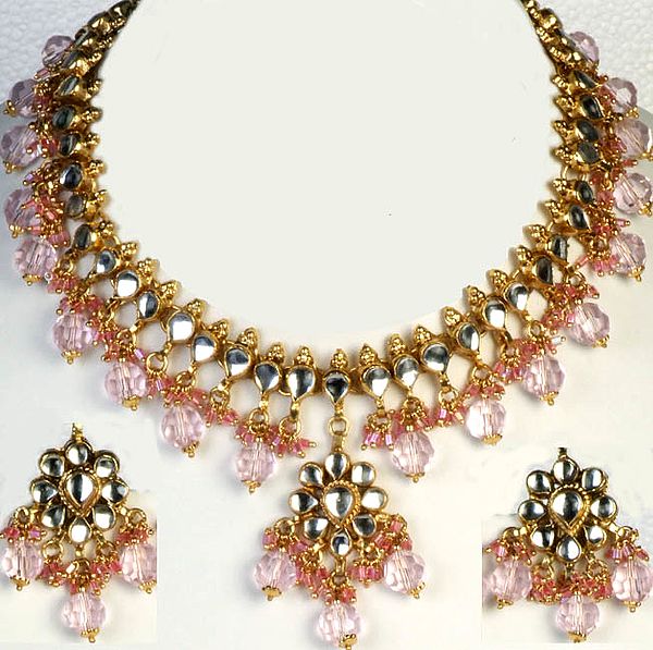 Pink Bridal Kundan Necklace with Earrings