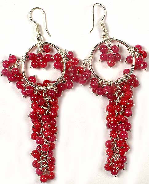 Pink Chalcedony Hoop Chandelier Earrings