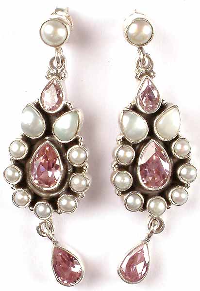 Pink Cubic Zirconia and Shell Earrings