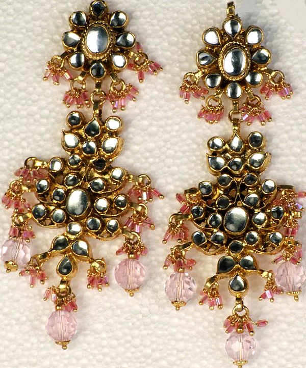 Pink Kundan Earrings with Cut Glass